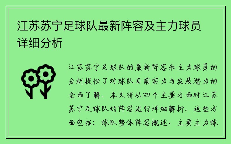 江苏苏宁足球队最新阵容及主力球员详细分析