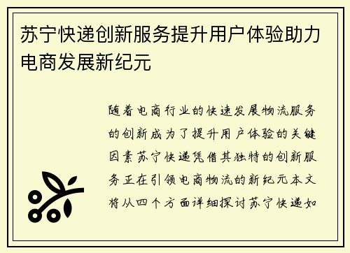 苏宁快递创新服务提升用户体验助力电商发展新纪元